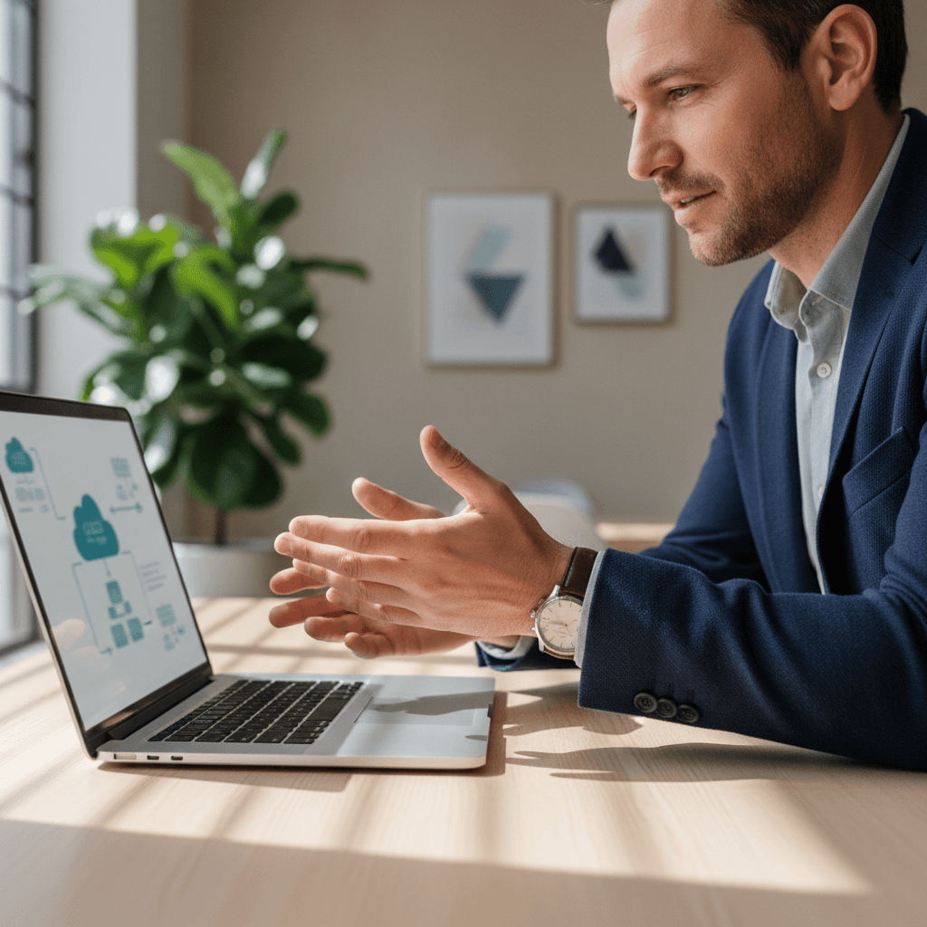 IT consultant collaborating with client on infrastructure strategy