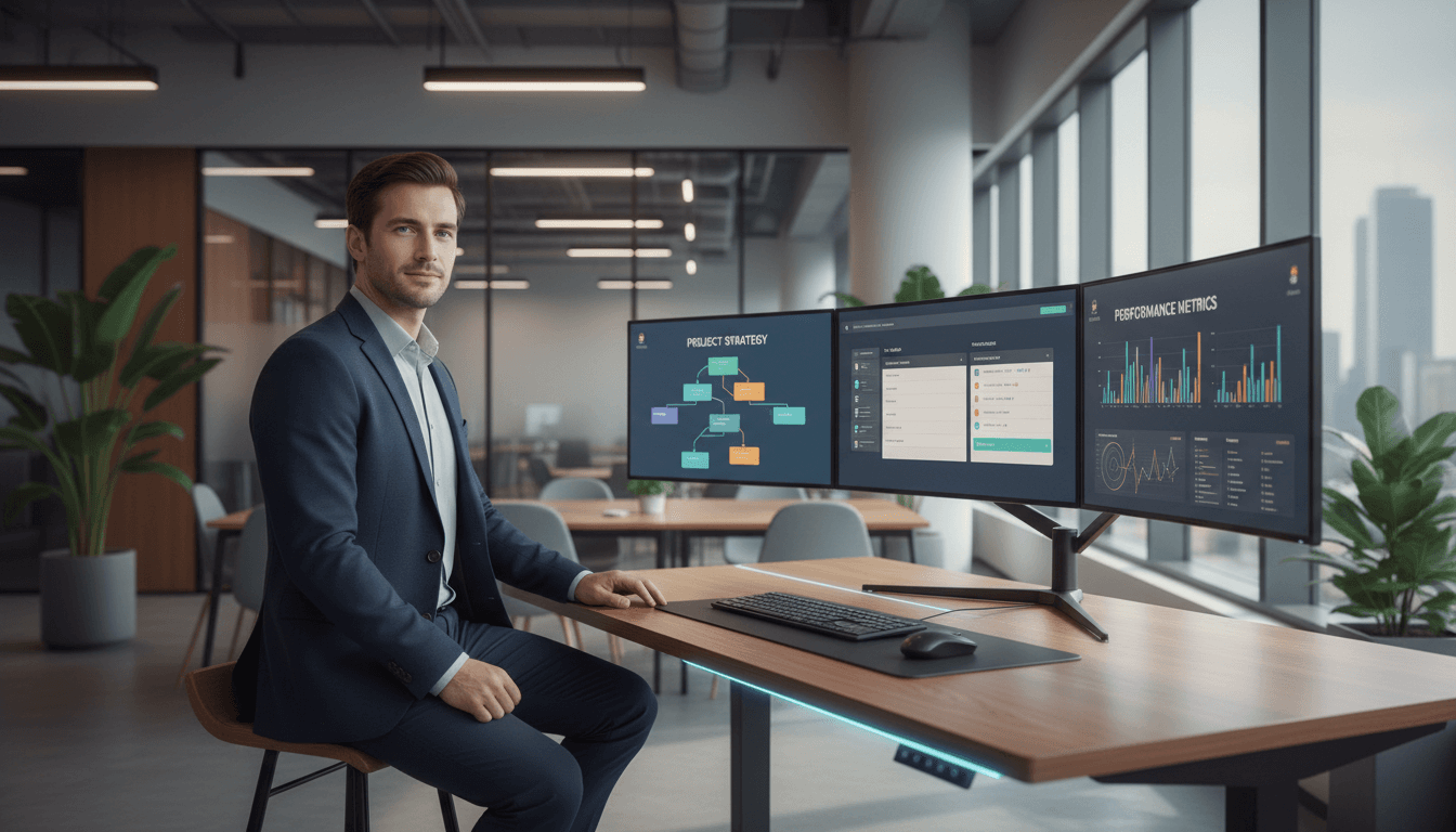 Professional reviewing data and analytics in modern IT workspace